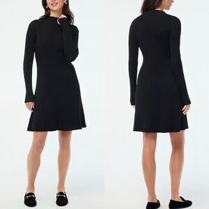 J.CREW Mini Sweater Dress Women Large Black Ribbed Knit NEW Cotton Blend CE359